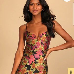 Ready for Festivities Black Multi Floral Jacquard Mini Dress